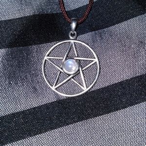 Sterling silver moonstone pentacle pendant pagan Wicca eclectic